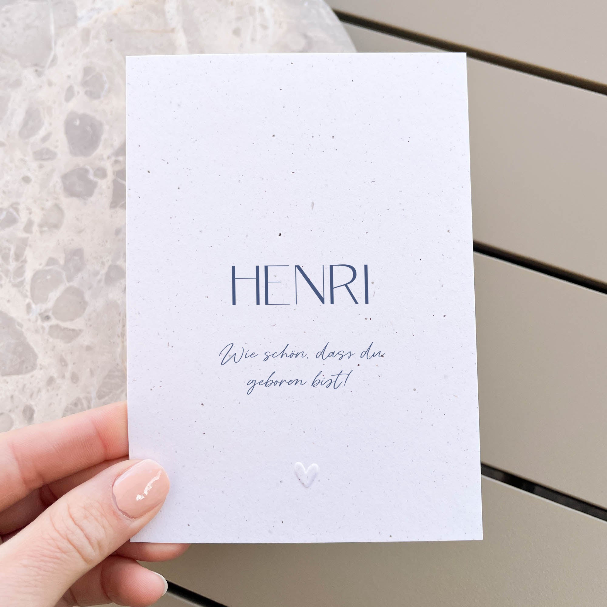 Glückwunschkarte Baby personalisiert | Mit Herzprägung