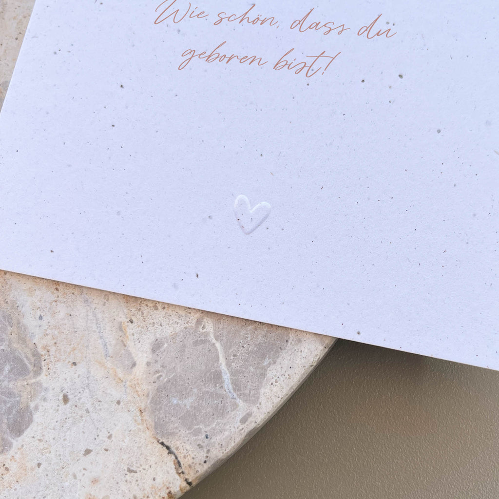 Glückwunschkarte Baby | Mit Herzprägung | Personalisiert